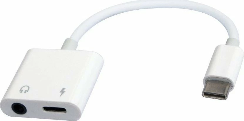 Adapter USB Gembird A-CM-3.5FP-01 USB-C në Jack 3.5mm + USB-C, i bardhë