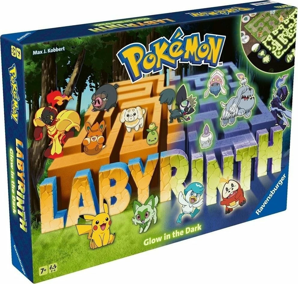 Lojë tavoline Ravensburger Labyrinth: Pokémon Glow in the Dark, version polake, 2-4 lojtarë, 7+
