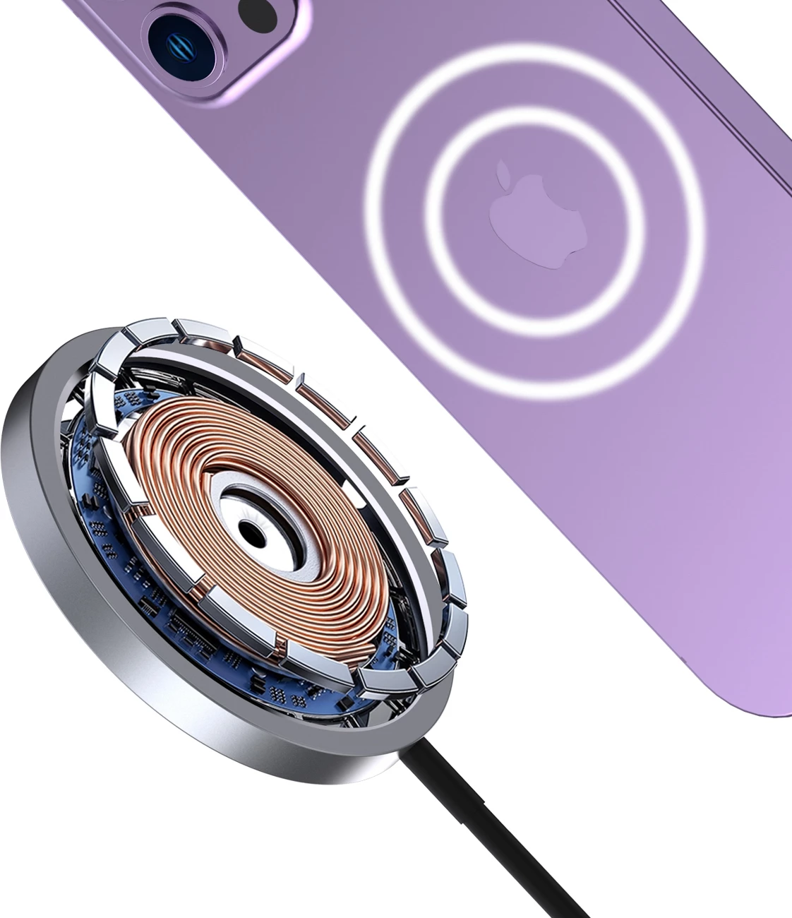 Karikues pa kabllo magnetik Dudao A12XS 15W, MagSafe kompatibil, me kabllo USB-C, zi