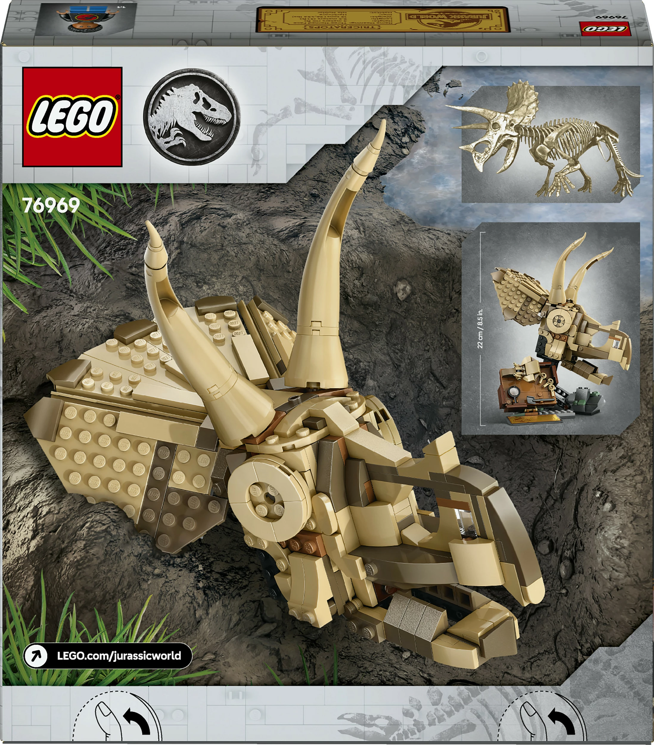 Set ndërtimi LEGO Jurassic World 76969, fosili i Triceratopsit, 468 pjesë, multikolor
