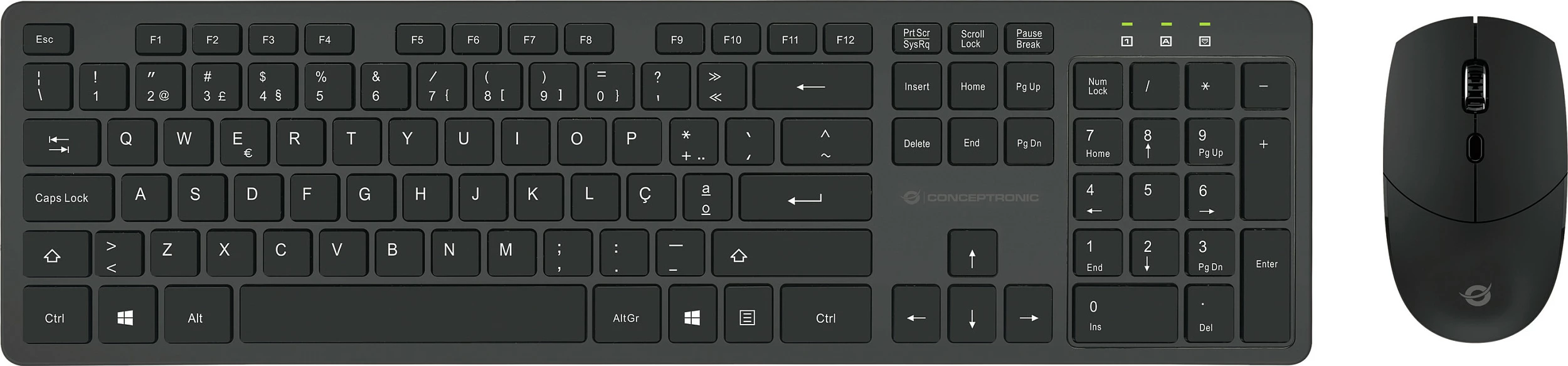 Set tastierë wireless me maus Conceptronic, QWERTY portugalisht, 105 taste, 2.4GHz, e zezë