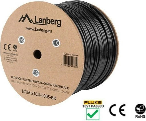 Kabllo rrjeti Lanberg UTP Cat.6, 305m, bakër, e zezë, outdoor