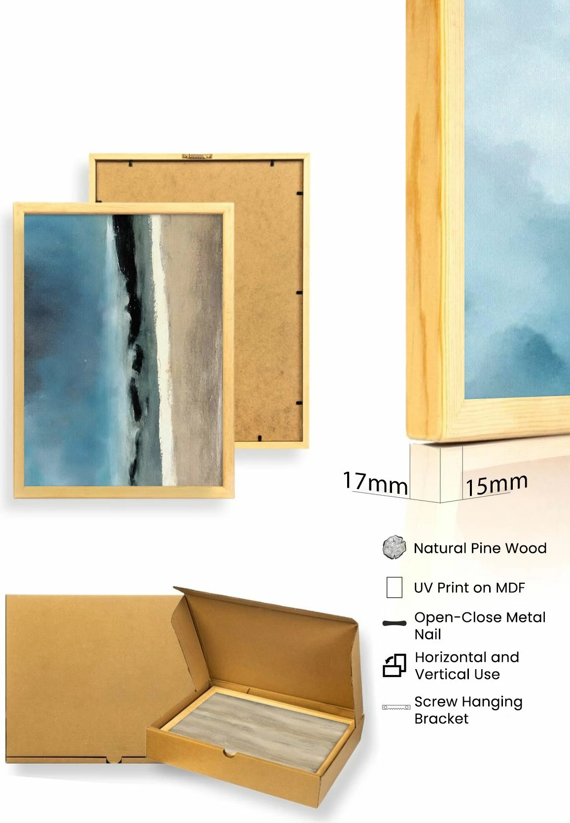 Pikturë dekorative me kornizë MDF (3 copë), Wallity, Huhu470, 50x70 cm