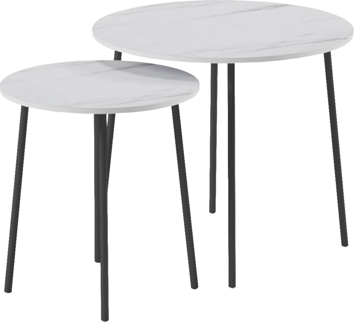 Tavolina kafeje 2 copë, të rrumbullakëta, bakri, FH9878.12, melaminë, ngjyrë mermeri të bardhë-metal të zi, Φ55x45H cm