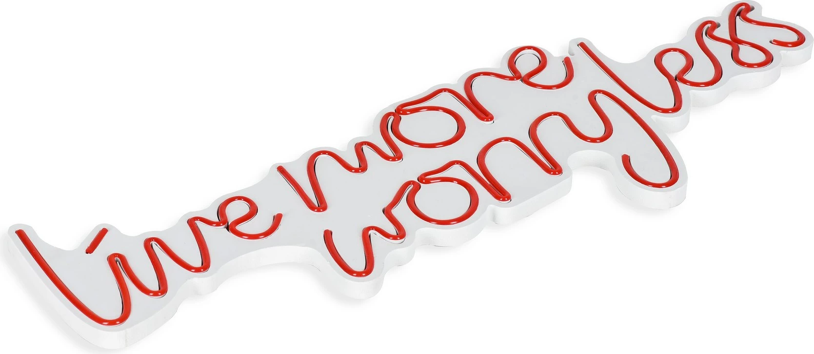 Dekor dritash LED plastike, 'Live More Worry Less', ngjyrë e kuqe