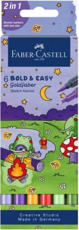 Marker skicimi, Faber-Castell Goldfaber Sketch Marker FC-164814, 2-në-1 (brush + fineliner), set 6 copë