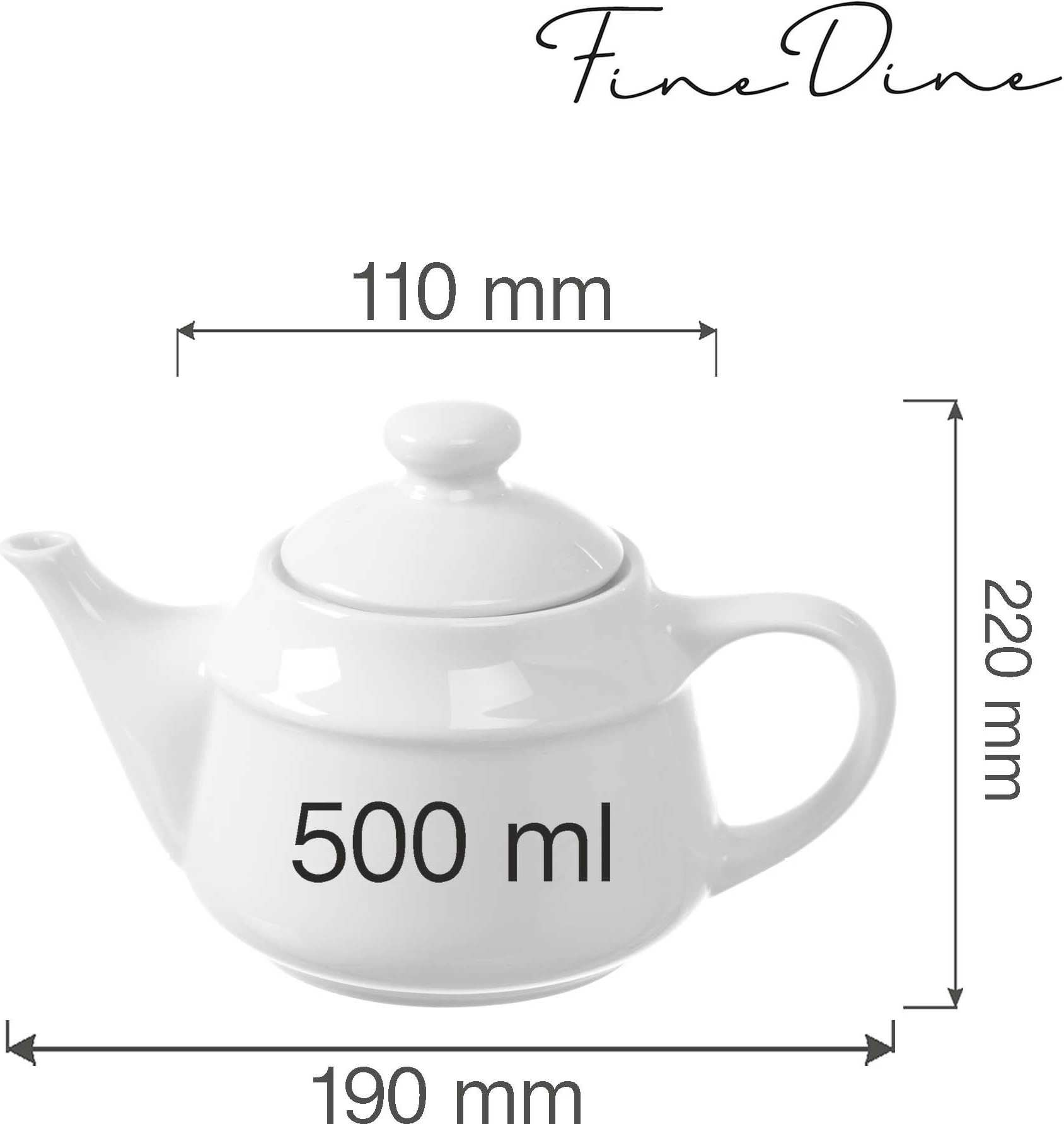 Çajnik Fine Dine Bianco 500 ml 180x115 mm, i bardhë, set 6 copë
