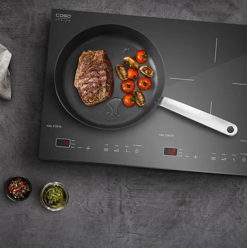 Pllakë induksioni CASO S-Line 3500 3500W dy-zonëshe Sensor-Touch, e zezë/inoks