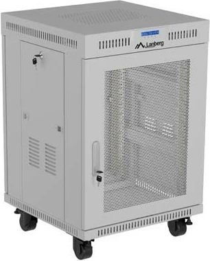 Kabinet rack LANBERG 19" 15U 600x800, derë e perforuar, me rrota, gri