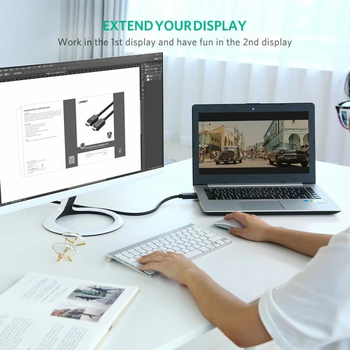 Kablë DisplayPort në HDMI UGREEN 10239, 1.5 m, 4K, M-M, e zezë, polybag