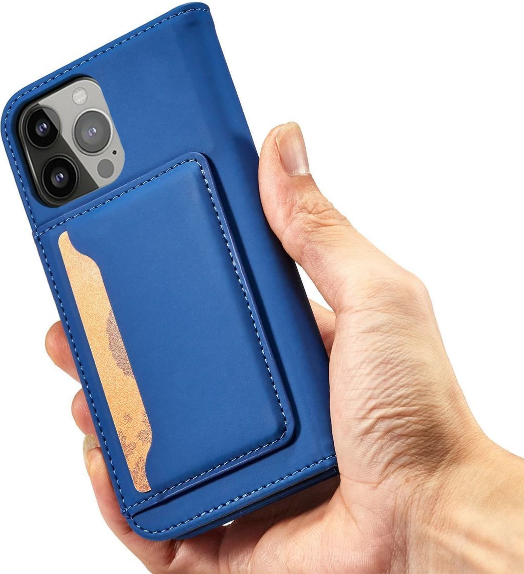 Mbështjellës magnetik për iPhone 14 Pro Hurtel Magnet Card Case, me kapak, portofol dhe qëndrim, kaltër