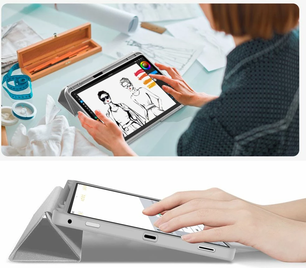 Mbështjellës flip Tech-Protect SmartCase Pen për Samsung Galaxy Tab S9 11.0 / S9 FE / S10 FE / S10 Lite, gri