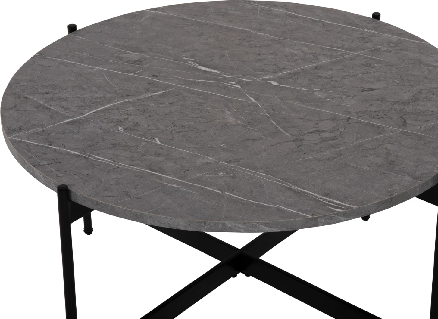 Tavolinë kafeje FH9588.02, sipërfaqe tavoline mermer gri, bazë metalike e zezë, Φ80x45H cm