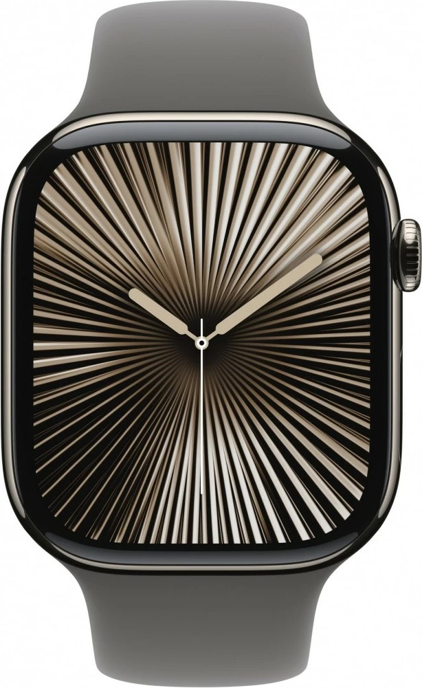 Smartwatch Apple Watch Series 10, 46 mm, titani natyral, GPS + Cellular, rrip sportiv gri, S/M