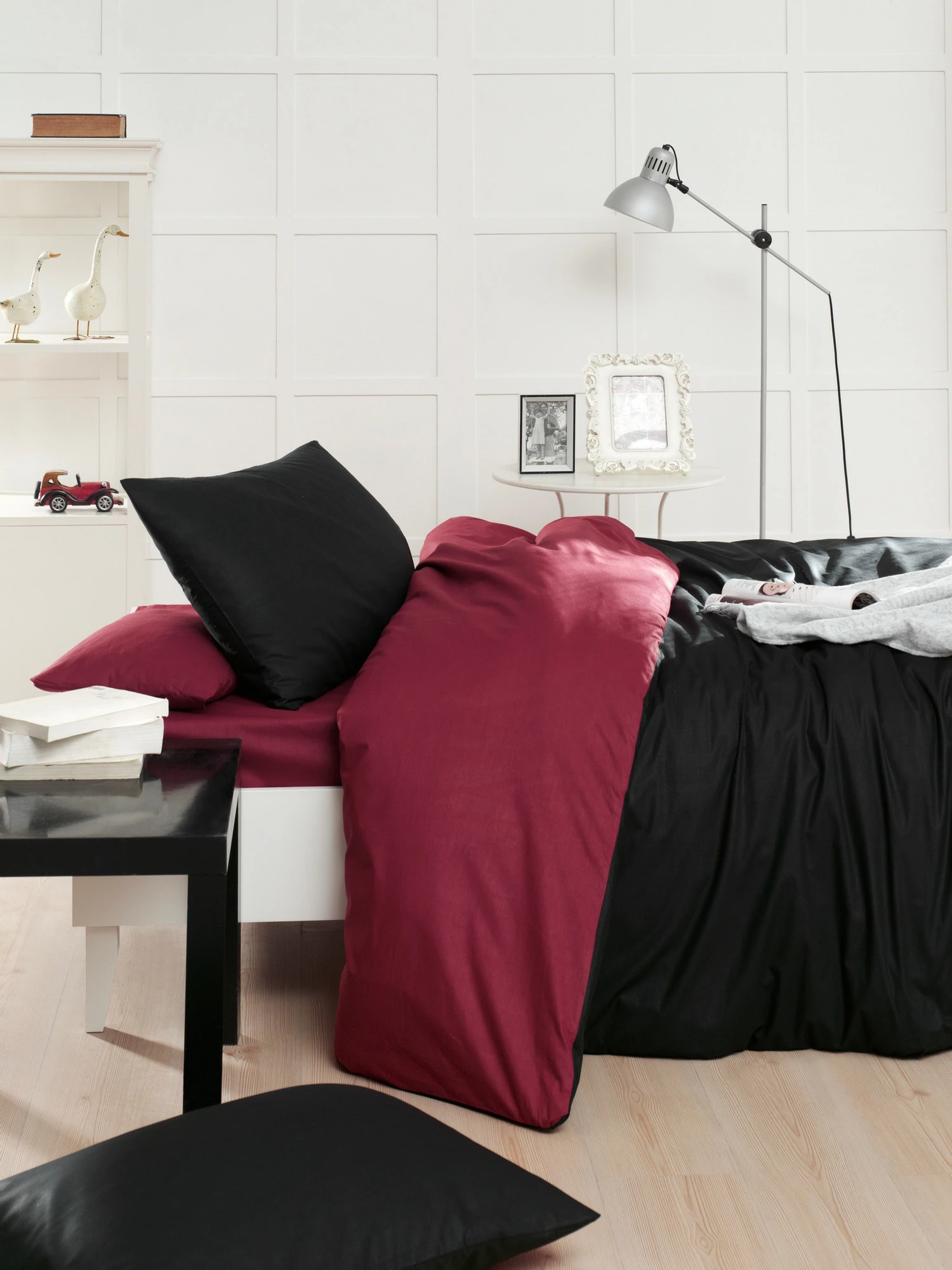 Set mbulesë jorgani Ranforce Single XXL, dyanshëm, ngjyrë e kuqe e errët dhe e zezë, L'essentiel