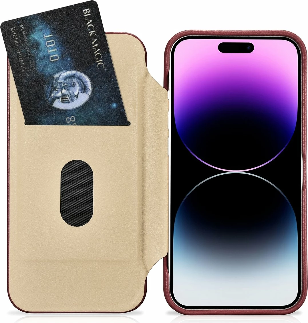 Mbështjellës iCarer CE Premium lëkurë folio për iPhone 14 Pro Max, MagSafe, Kuq