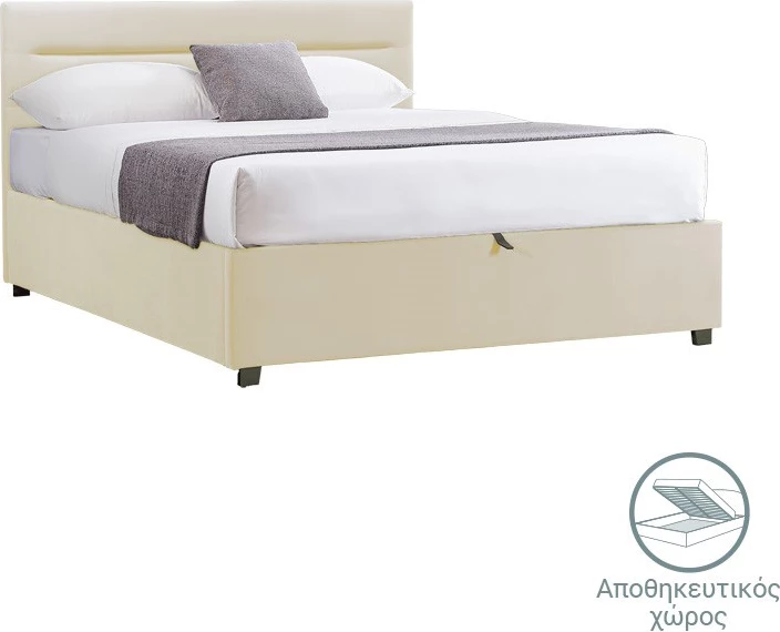 Krevat me dyshek dhe hapësirë për depo, Molito-Dreamer, kadife ecru, 120x200cm