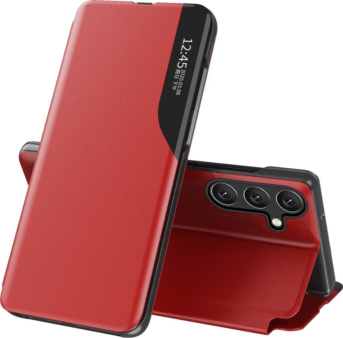 Mbështjellës Hurtel Eco Leather View Case për Samsung Galaxy A56, funksion palosje, e kuqe