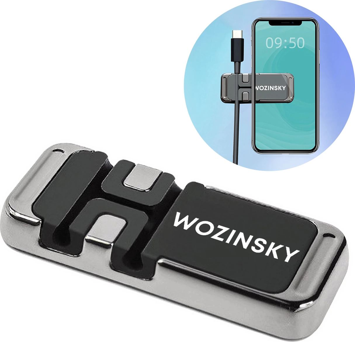 Mbajtës magnetik për telefon Wozinsky WMCDO-B1 me organizues kabllosh, i zi