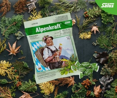 Bonbone herbale për fyt dhe kollë Salus Alpenkraft, 75 g