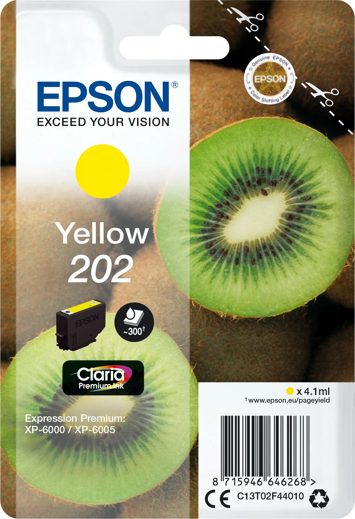 Toner Epson Kiwi 202 Claria Premium, verdhë, 4.1ml, standard yield
