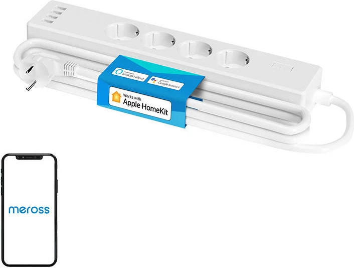 Prizë e mençur Meross MSS425FHK(EU) me WiFi, 4 dalje + 4 USB, e bardhë