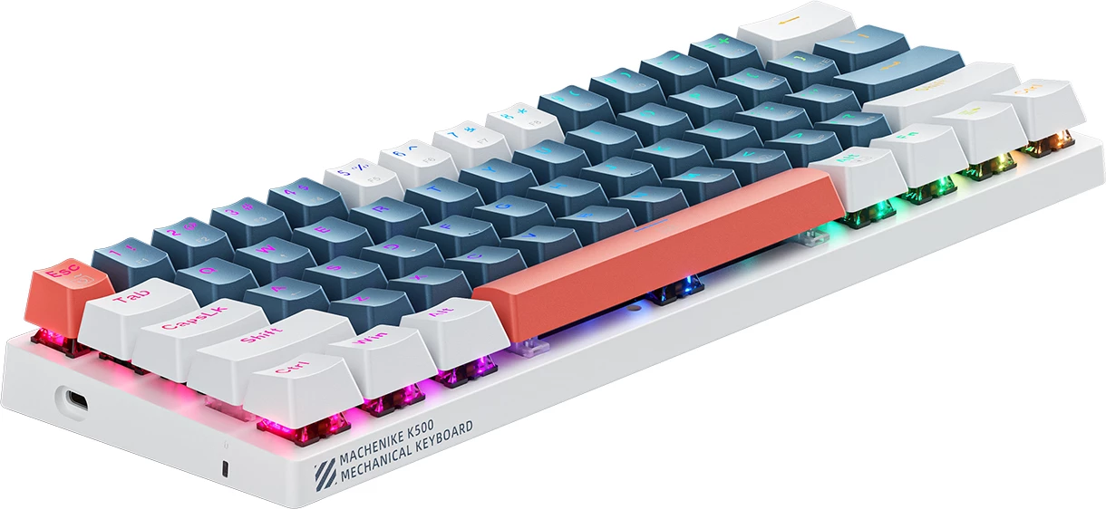 tastierë mekanike gaming me kabllo Machenike K500-B61 60% RGB hot-swap Blue Switch USB-C, kaltër dhe bardhë