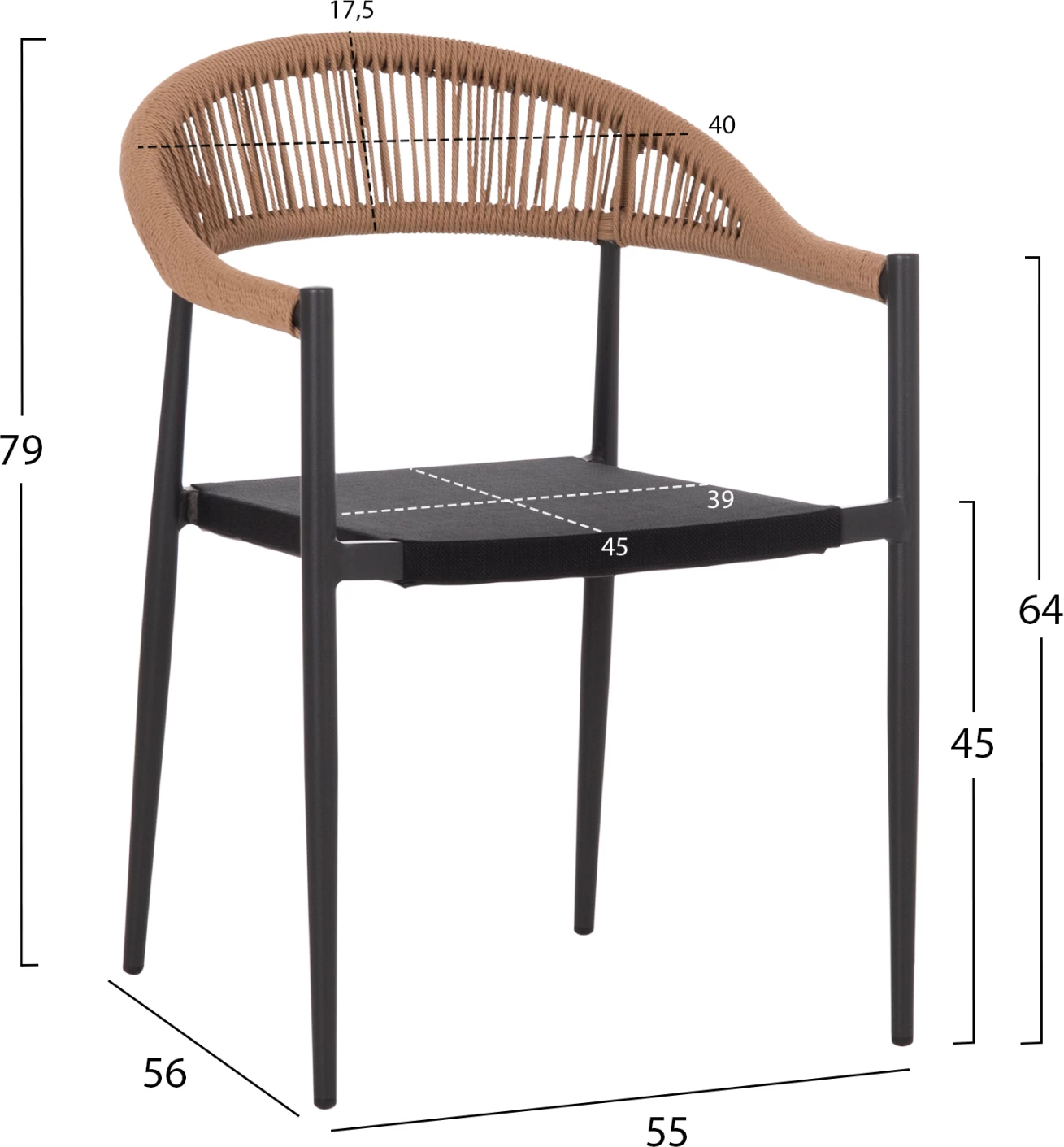 Karrige për tavolinë jashtë BERG FH6284.02 alumini & textilene ngjyrë gri e errët--P.E. rattan i përdredhur 55x56x79Hcm.