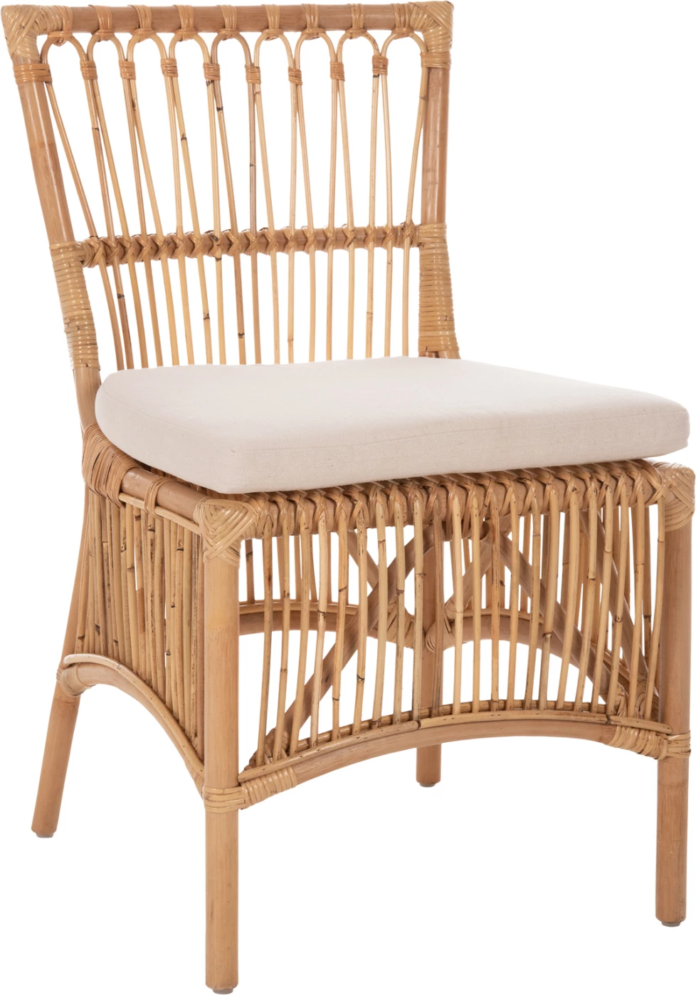 Karrige për ngrënie THALIN FH9834 rattan ngjyrë natyrale-jastëk ngjyrë bardhë 53x58x91Hcm