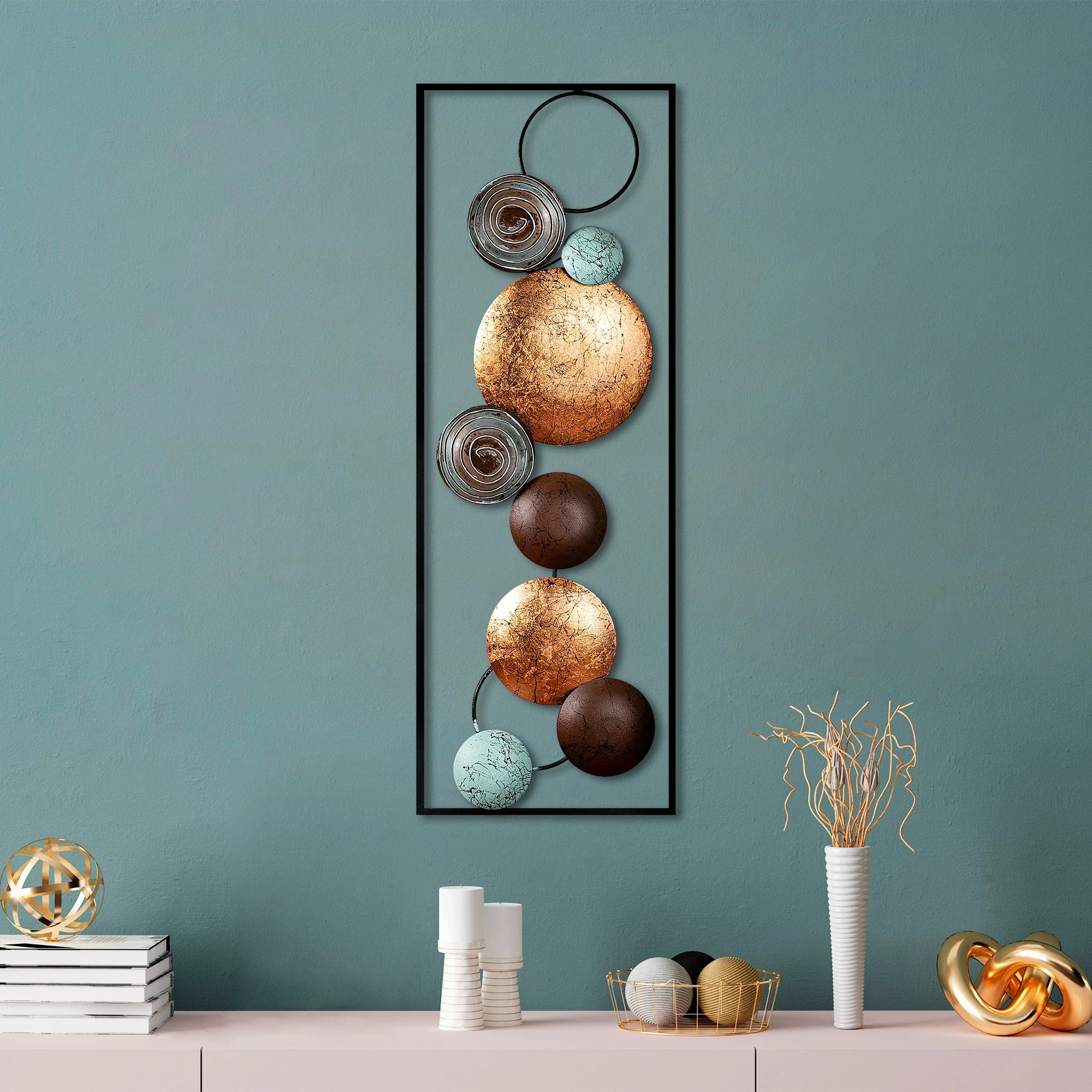 Aksesor dekorativ metalik për mur Wallity, teksturë, shumëngjyrësh, 32x90x4cm