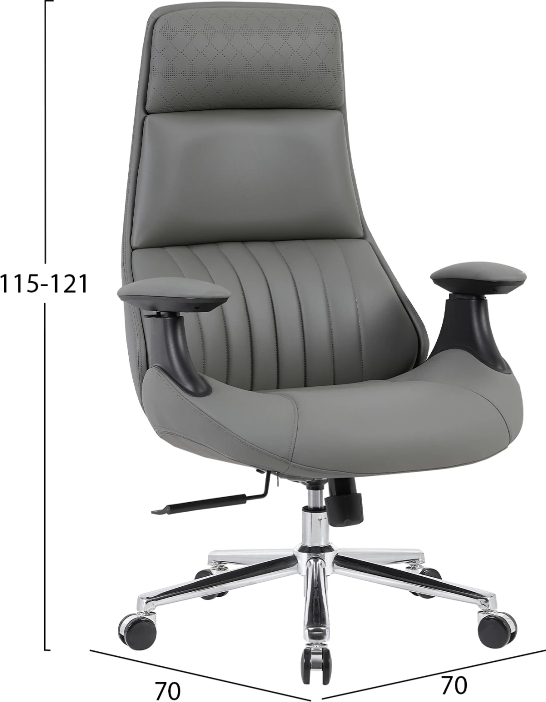 Karrige për zyrë PULSE FH1234.10, lëkurë sintetike PU e hirtë, bazë e kromuar, 73x70x115-121 cm