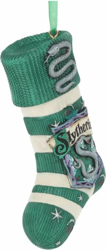 Ornament varës çorape Krishtlindjeje NEMESIS NOW Harry Potter Slytherin, rezinë e pikturuar me dorë, jeshile/argjendtë