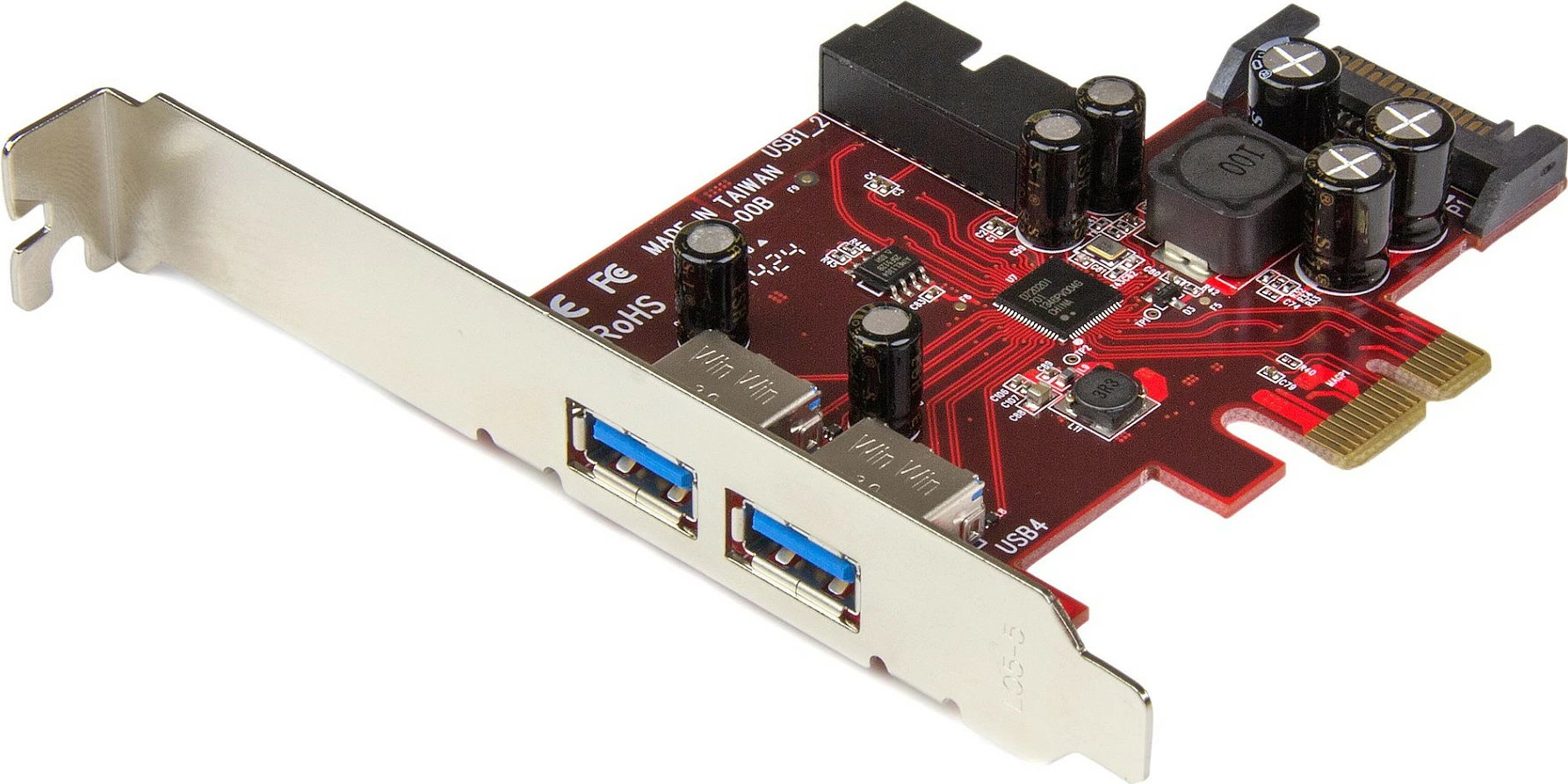 Kartë zgjerimi PCIe StarTech PEXUSB3S2EI, 4-Port USB 3.2 Gen 1, 2 jashtëm + 2 internal, SATA Power, UASP, metalike e kuqe
