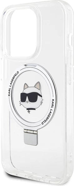Mbështjellës Karl Lagerfeld KLHMP15XHMRSCHH për iPhone 15 Pro Max 6.7", Ring Stand Choupette Head, MagSafe, Bardhë