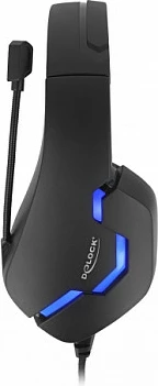 Kufje gaming DeLOCK, 3.5mm + USB, LED blu, me mikrofon, të zeza/blu
