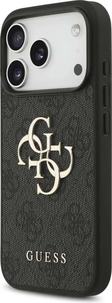 Mbështjellës Guess 4G Big Logo për iPhone 17 Pro, hardcase eko-lëkurë/TPU/PC, e zezë