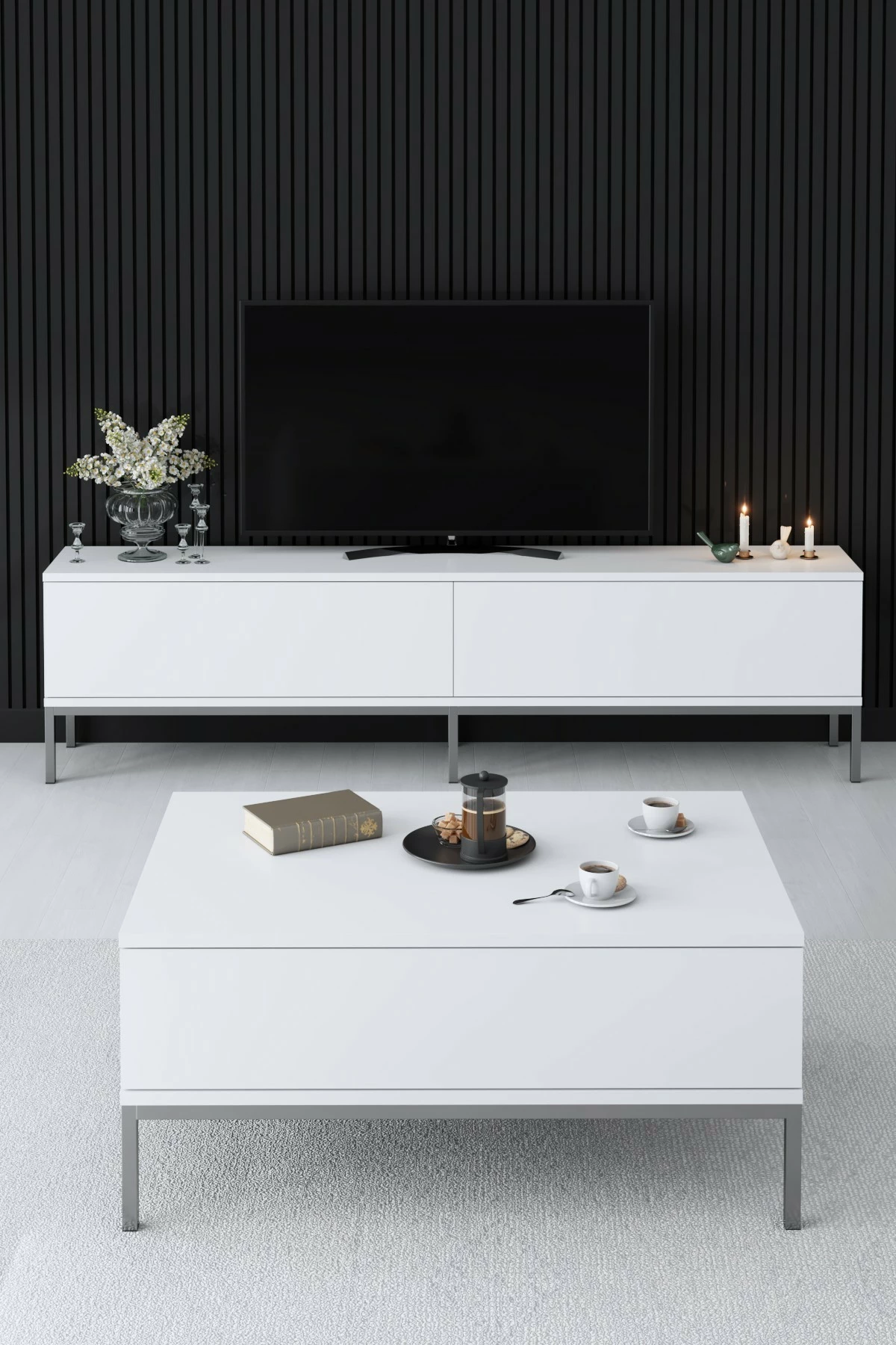 Komodë TV Hanah Home, Lord, e bardhë, argjend