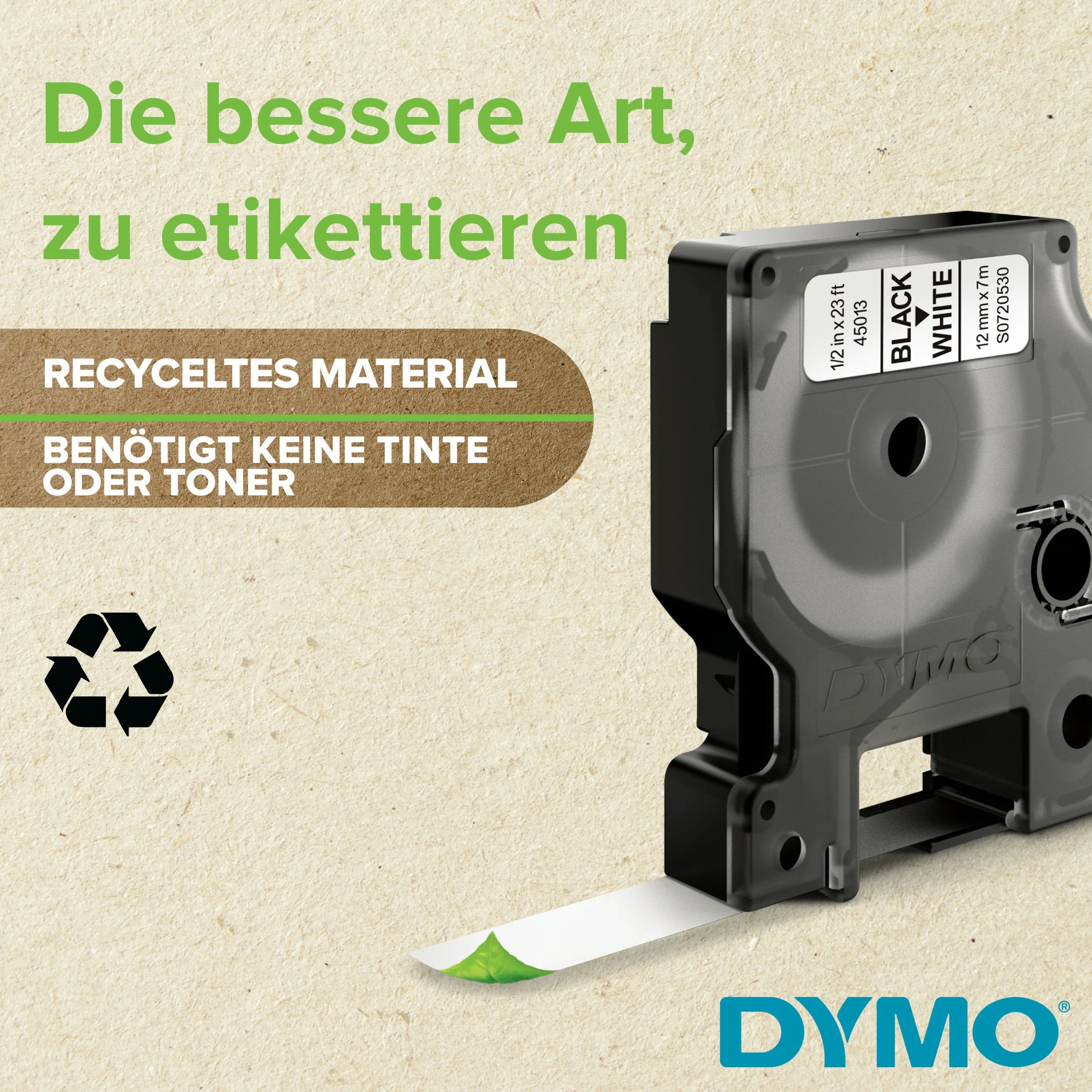 Shirit etikete DYMO D1 Standard, 12mm, i zi mbi të bardhë, 7m
