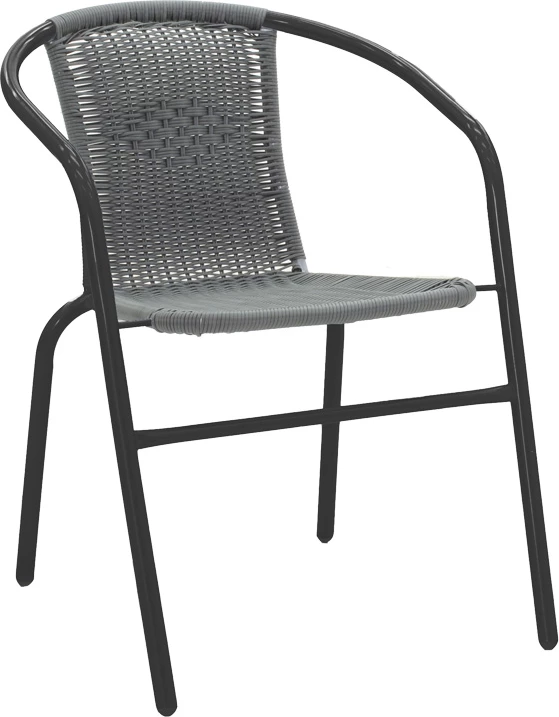 Tavolinë me karrige Valor-Obbi, set prej 5 pjesësh, metal i zi-xham-gri PE, 110x60x70cm