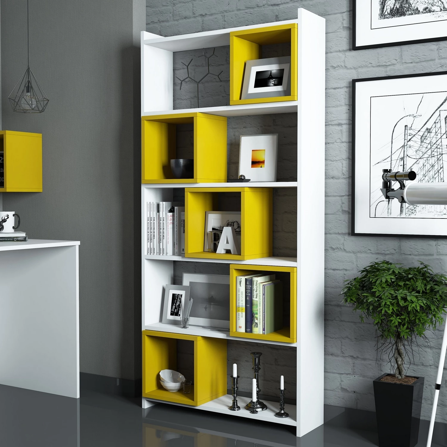 Raft librash Hanah Home, kuti të bardha dhe të verdha