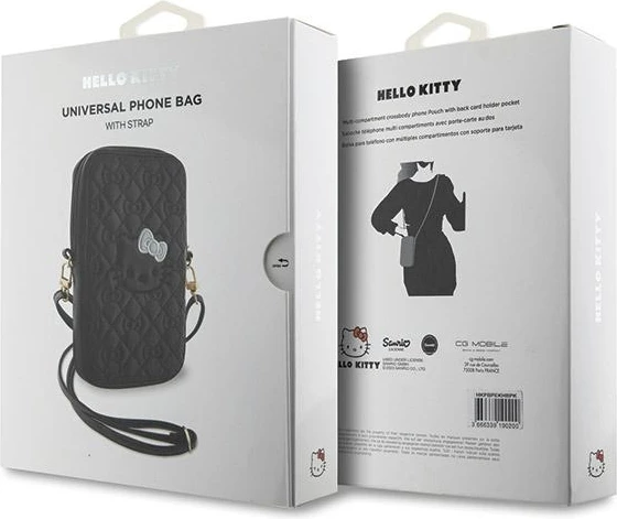 Çantë dore Hello Kitty Quilted Bows Strap, lëkurë artificiale, e zezë