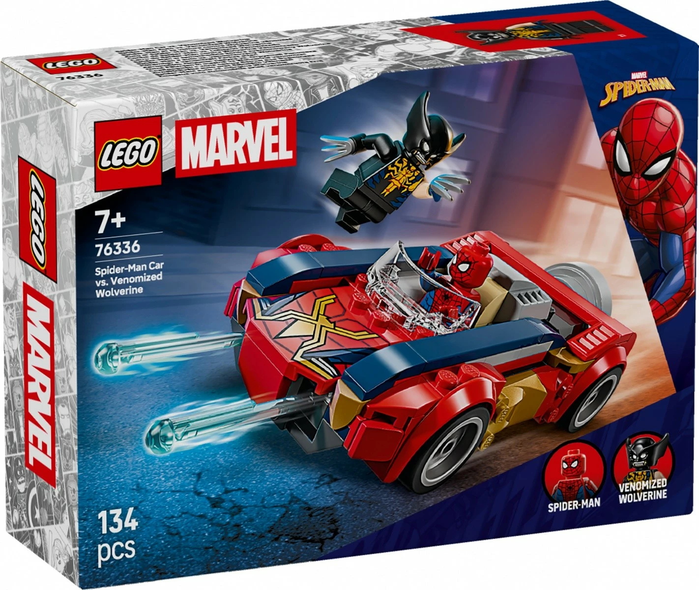 Set ndërtimi, LEGO Marvel, 76336, 134 pjesë, me minifigurat Spider-Man dhe Venomized Wolverine, 7+