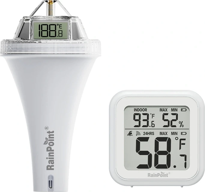 Termometër pishine wireless RainPoint B0565T+HCS015T2H, IP68, rreze 100 m, set 2-pjesësh, i bardhë