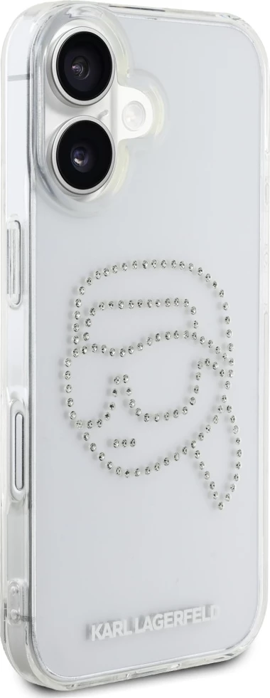Mbështjellës Karl Lagerfeld IML Rhinestones Karl Head për iPhone 16, Transparent