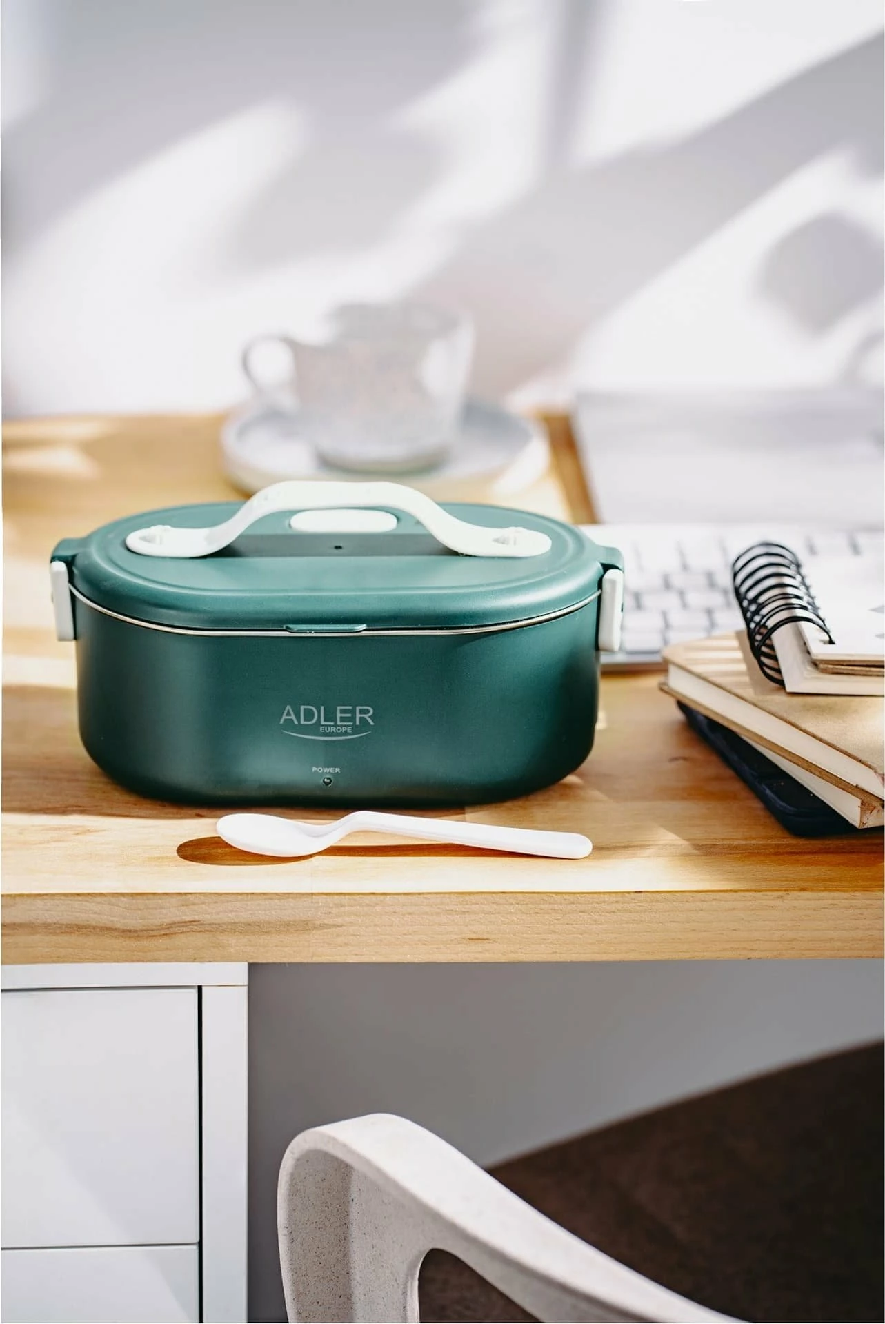 Enë ushqimi elektrike Adler AD 4505, 0.8 L, inox SUS304, ngrohëse, jeshile, me lugë