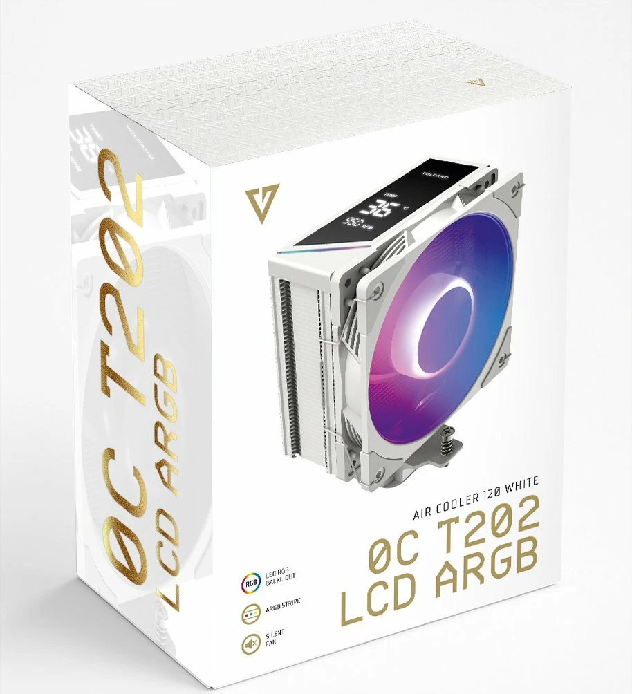 Ftohës ajri CPU Modecom Volcano 0C T202 (MC-C-T202-AFL-W), 120mm PWM, LCD, ARGB, 190W TDP, i bardhë