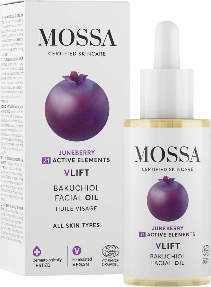 Vaj fytyre për femra MOSSA V-lift me Bakuchiol dhe Black Chokeberry Fruit, 30ml