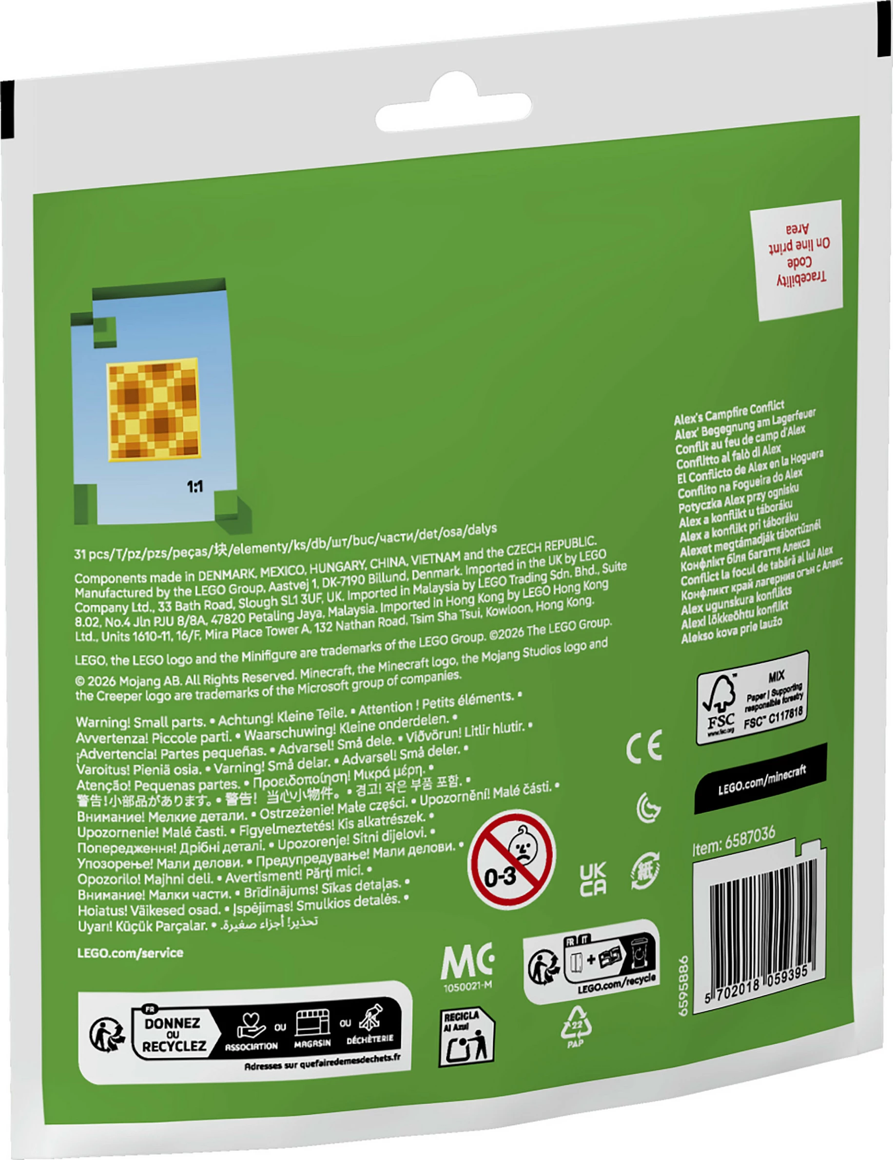 Set ndërtimi LEGO Minecraft 30732 Alex's Campfire Conflict, 31 pjesë, multikolor