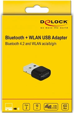 Adapter USB DeLOCK, Wi‑Fi Dual Band AC 433 Mbps + Bluetooth 4.2, USB 2.0, i zi