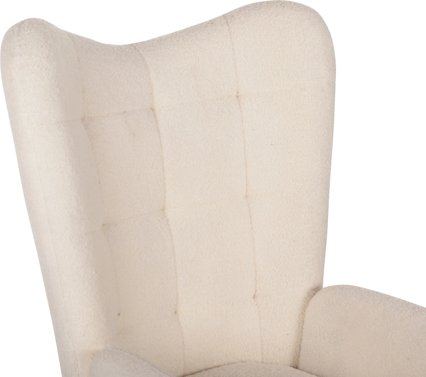 Fotel CRAWLEY me tabure, stof boucle i bardhë, këmbë metalike të zeza, FH8918.25, 70x74x105cm